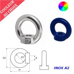 Ecrous à anneau Inox A2 M8 couleur au choix par 25