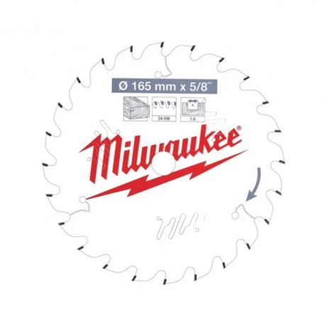Lame de scie circulaire Milwaukee 165 mm alésage 15,87 mm 24 dents