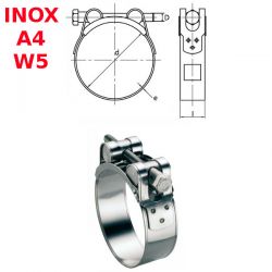 Colliers 48-51mm Inox A4 W5 à tourillons pour tuyaux épais et armés par 10