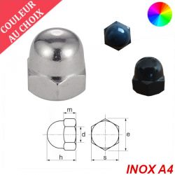 Ecrous borgnes M10 couleur au choix Inox A4 par 100
